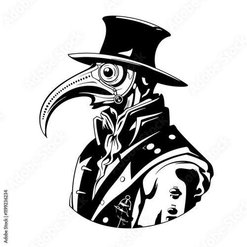 Plague Doctor – A Dark and Intriguing Symbol of History and Mystery. This Unique Artwork Depicts the Iconic Masked Figure, Perfect for Historical Projects, Gothic Designs, and Halloween-Themed Art