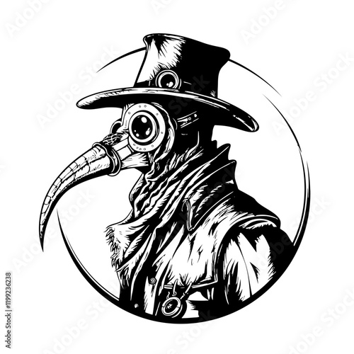 Plague Doctor – A Dark and Intriguing Symbol of History and Mystery. This Unique Artwork Depicts the Iconic Masked Figure, Perfect for Historical Projects, Gothic Designs, and Halloween-Themed Art