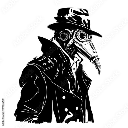 Plague Doctor – A Dark and Intriguing Symbol of History and Mystery. This Unique Artwork Depicts the Iconic Masked Figure, Perfect for Historical Projects, Gothic Designs, and Halloween-Themed Art