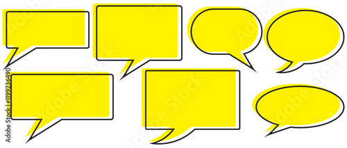 Chat bubble in yellow, quote background, Speech bubble, message box set. Talk baloon icons isolated. Chat speech bubble icons. Yellow chat box icon . Set of Chat Bubble Line Icons. 