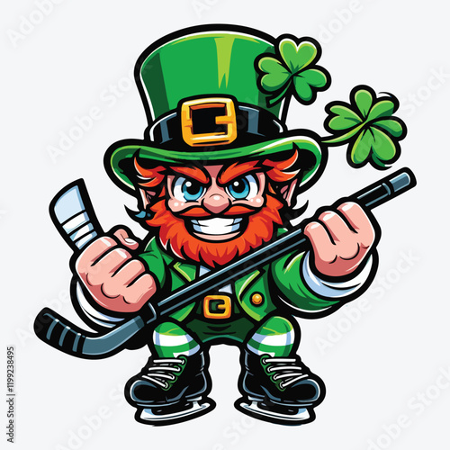 Leprechaun Ice Hockey Sports Mascot Cartoon stock illustration