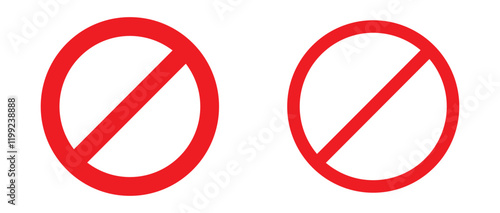 Prohibited circle sign. Prohibition red icon. Ban icon. Red circle with cross line symbol. Caution frame symbol. Forbidden stop sign. Vector illustration isolated on white background.