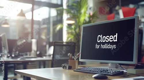 Wallpaper Mural Office closed for holidays with a computer displaying a closed message on its screen Torontodigital.ca