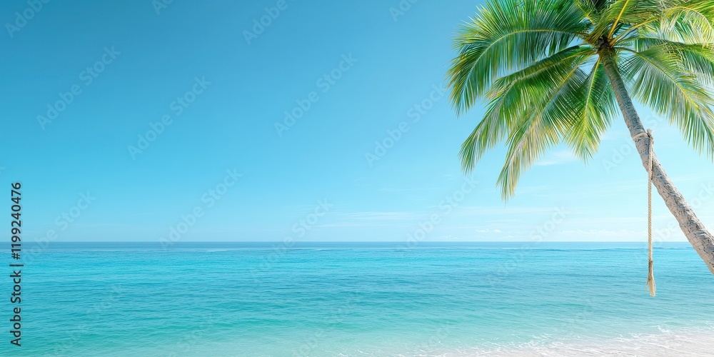 Tropical beach scene with clear blue water, a palm tree, and a serene sky, perfect for relaxation and vacation imagery. Tropical beach scene with clear blue water, a palm tree, and a serene sky, perfect for relaxation and vacation imagery.