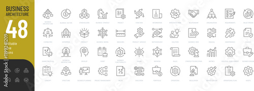 Business Architecture Line Editable Icons set. Vector illustration in modern thin line style of business related icons: strategy, methodology, regulation, and more. Pictograms and infographics.