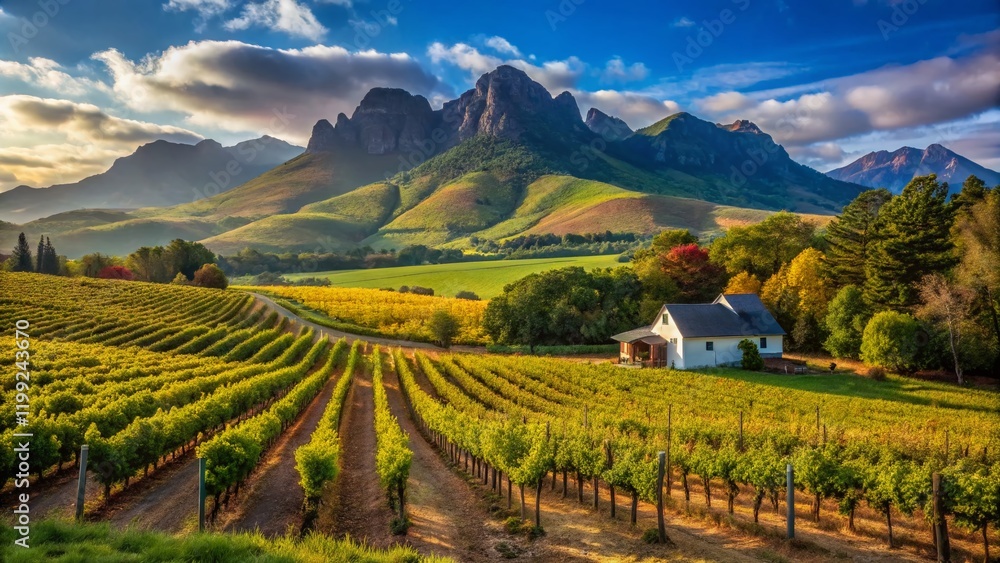 Naklejka premium Simondium, Paarl, Babylonstoren, 2017, South Africa, Wine Estate, Candid Photo, Scenic Landscape