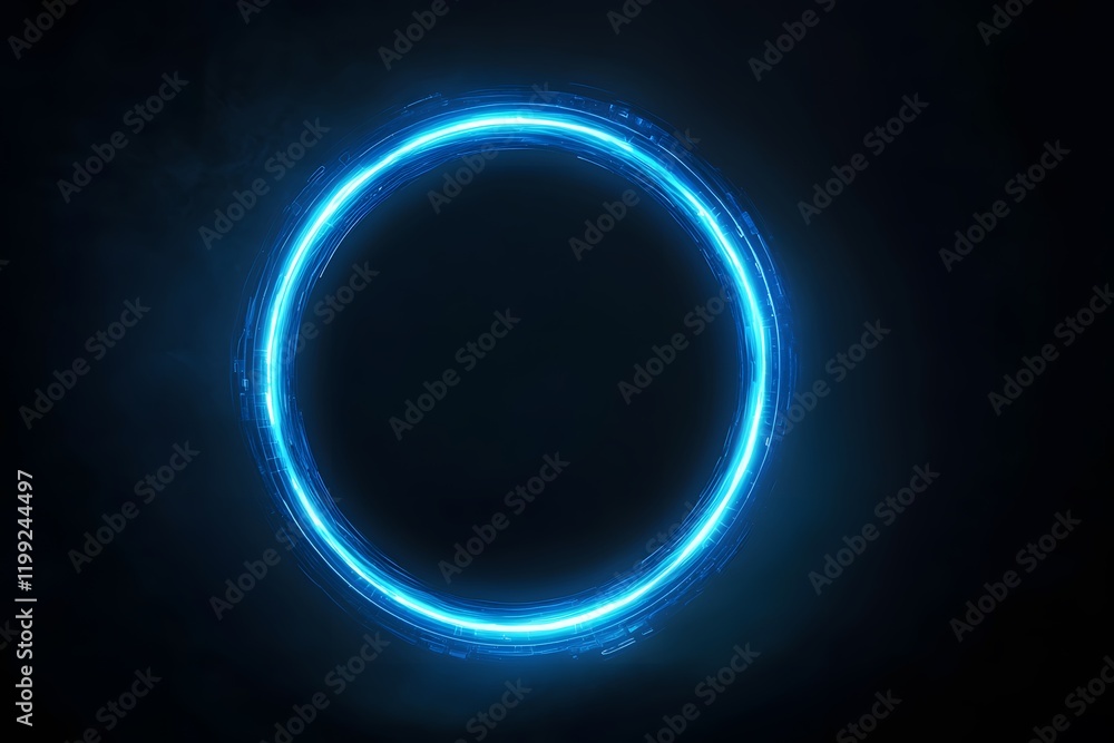 Abstract Blue Energy Ring with Glowing Effects on Dark Background Abstract Blue Energy Ring with Glowing Effects on Dark Background