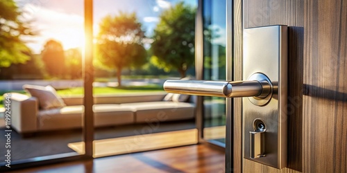 Sleek Modern Door Handle in Contemporary Home - AI Photography