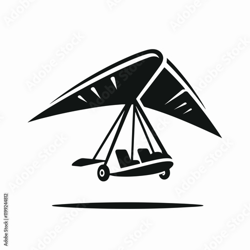 Hang Glider silhouette in black on a white background