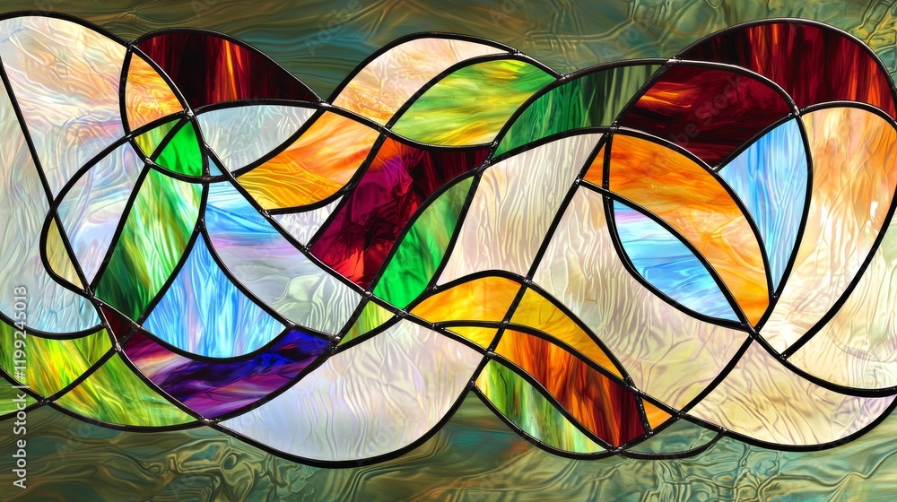 Fototapeta premium Abstract Colorful Stained Glass Art with Curved Patterns and Vibrant Colors