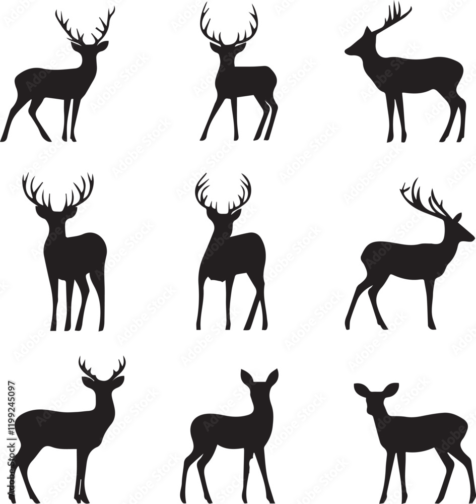 deer silhouette set deer silhouette set