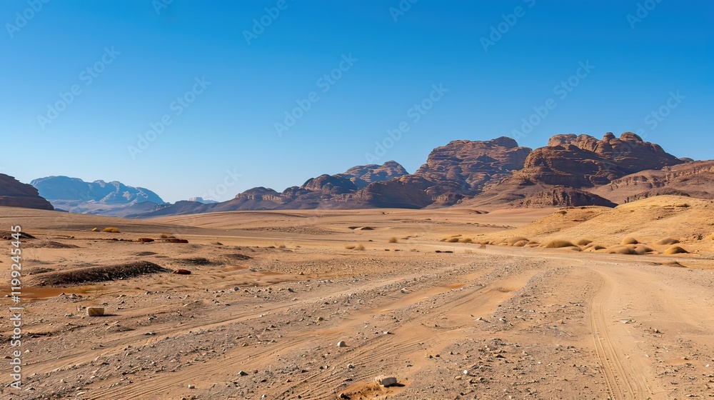 A scenic desert landscape in Saudi Arabia with golden dunes under a clear blue sky. A scenic desert landscape in Saudi Arabia with golden dunes under a clear blue sky.