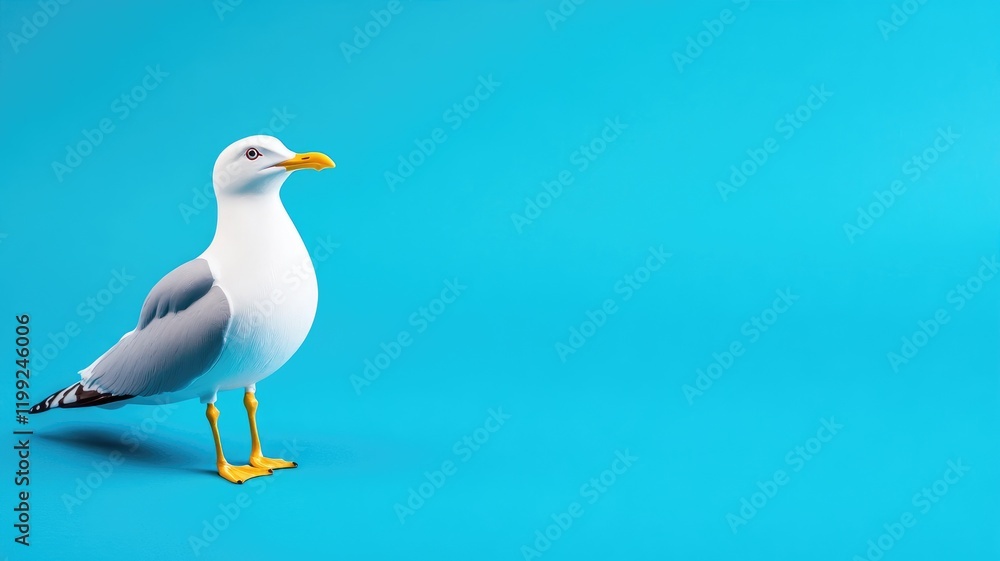 Obraz premium Seagull standing on bright blue background