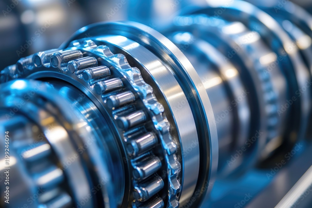 Close-up of industrial ball bearings showing sophisticated engineering Close-up of industrial ball bearings showing sophisticated engineering