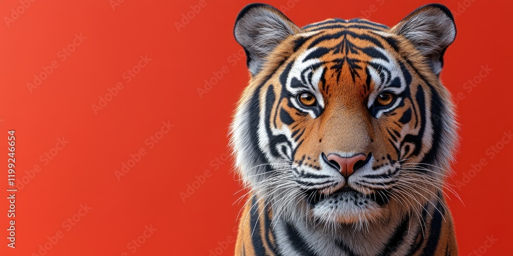 Obraz premium Majestic Tiger Portrait Against Vibrant Red Background