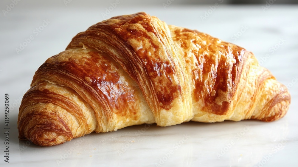 Golden-brown croissant with flaky layers, showcasing perfect but Golden-brown croissant with flaky layers, showcasing perfect but
