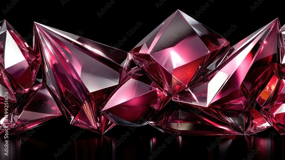 Crimson Crystal Cluster: A Dazzling Display of Facets and Reflections Crimson Crystal Cluster: A Dazzling Display of Facets and Reflections