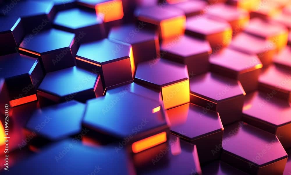 A close-up view of glowing hexagonal shapes in vibrant colors, creating a dynamic abstract design. A close-up view of glowing hexagonal shapes in vibrant colors, creating a dynamic abstract design.