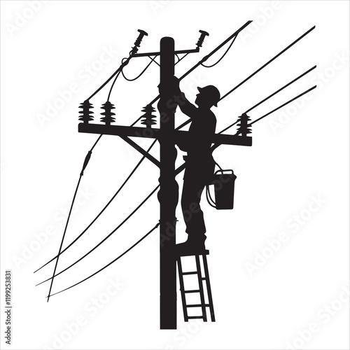 Lineman Silhouette Vector Illustration with Electrician Clipart