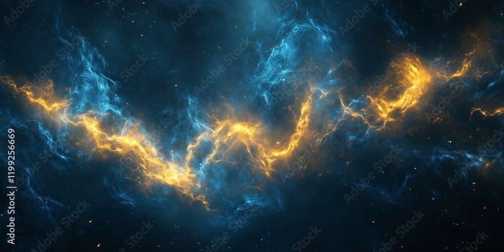 Cosmic Currents: A mesmerizing abstract image depicting swirling nebulae in vibrant shades of blue and gold, evoking a sense of wonder and cosmic mystery. Cosmic Currents: A mesmerizing abstract image depicting swirling nebulae in vibrant shades of blue and gold, evoking a sense of wonder and cosmic mystery.