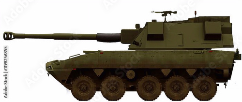 The concept of a wheeled self-propelled gun based on an improved chassis from the Rosomak armored personnel carrier using a 155mm gun photo