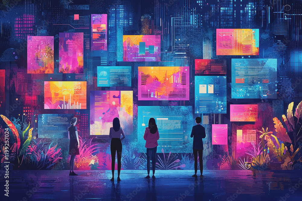 Two people standing in front of a colorful wall with vibrant patterns and textures captivating urban art engaging background for portrait or lifestyle photography creative scene Two people standing in front of a colorful wall with vibrant patterns and textures captivating urban art engaging background for portrait or lifestyle photography creative scene