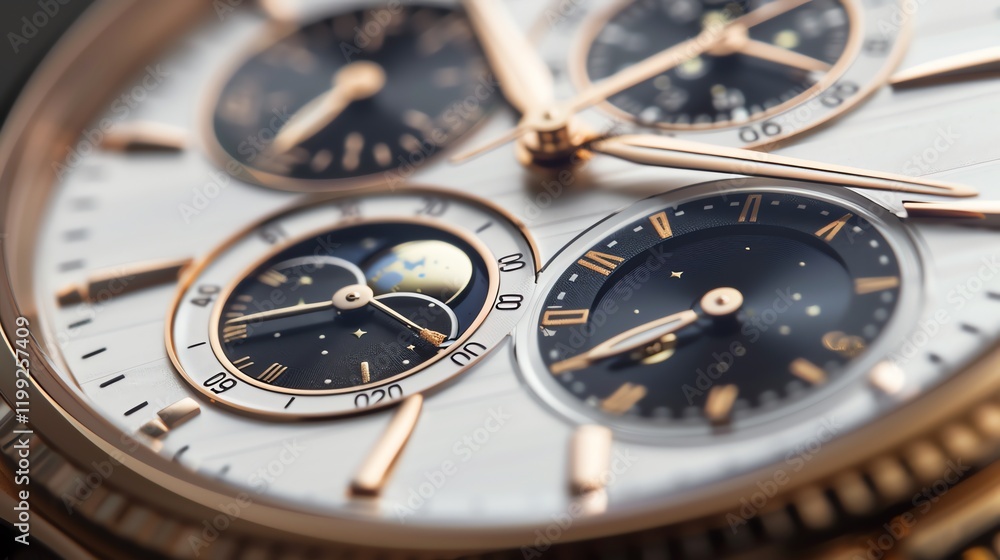 A close up of a luxury watch face. A close up of a luxury watch face.