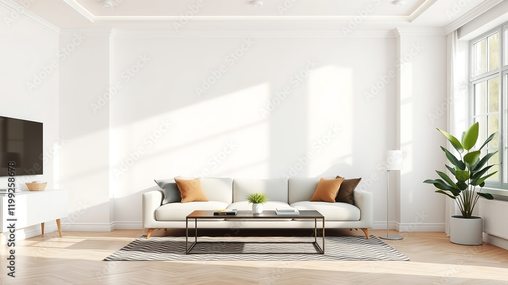 Modern Home Interior Mockup - Blank Wall Modern Home Interior Mockup - Blank Wall