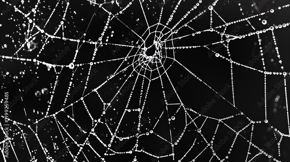Obraz premium A spiderweb covered in dew drops.