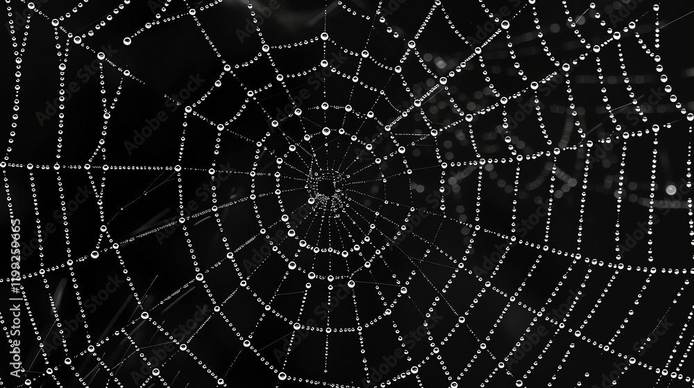 Fototapeta premium A spiderweb with dew drops on it.