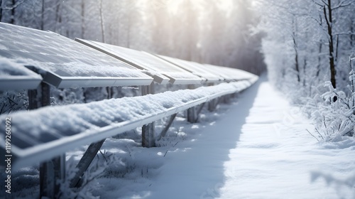 Wallpaper Mural A row of solar panels covered in light snow on a winter morning capturing the sun s energy in a scenic mountain landscape Torontodigital.ca
