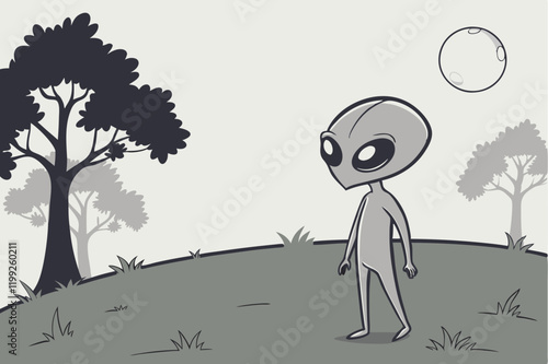 Vector illustration of an alien in the earth