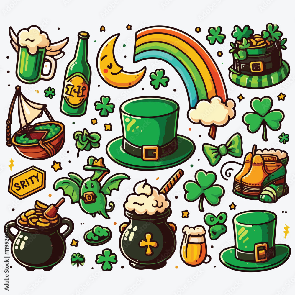 Saint Patricks Day cartoon set stock illustration
