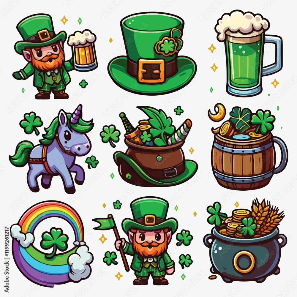 Saint Patricks Day cartoon set stock illustration