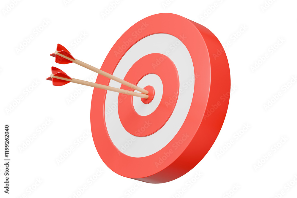 3d Red arrow aim to business target goal hit success center accuracy competition icon. Marketing winer roadmap achievement or strategy dartboard concept isolated on transparent background. 3d render. 3d Red arrow aim to business target goal hit success center accuracy competition icon. Marketing winer roadmap achievement or strategy dartboard concept isolated on transparent background. 3d render.