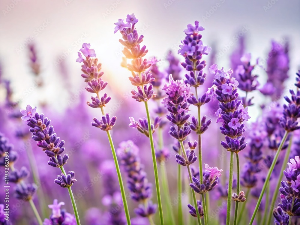 Naklejka premium Stunning Lavender Blossoms on White, Beautiful Floral Photography