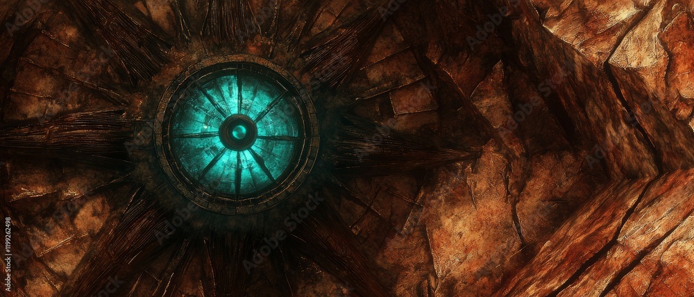 Obraz premium Futuristic Sci-Fi Technology: Ancient Mechanism with Glowing Core