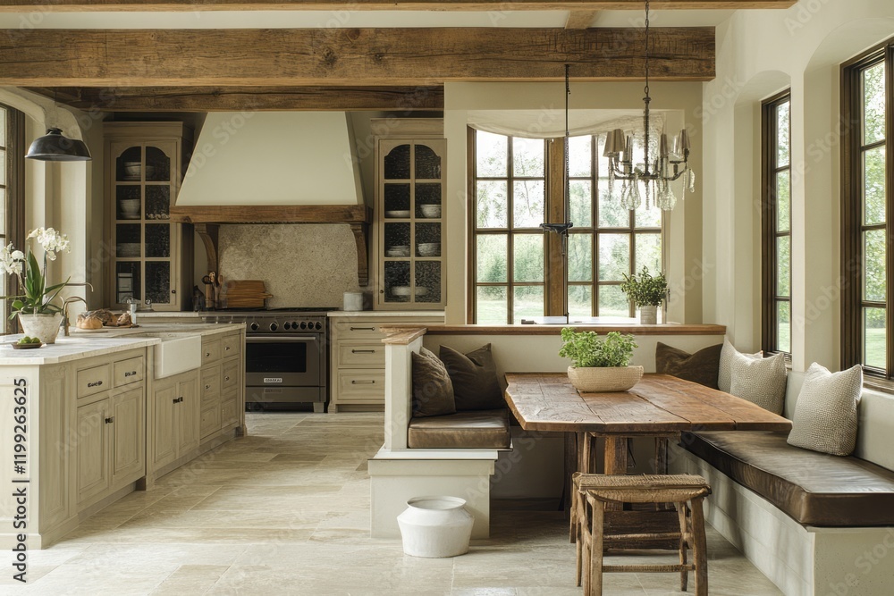 Rustic Farmhouse Kitchen with Built In Window Bench Rustic Farmhouse Kitchen with Built In Window Bench