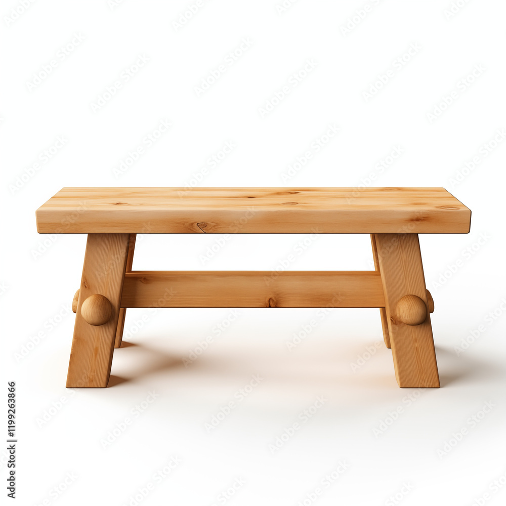 Wooden Bench Rustic Style Light Wood Simple Design Isolated on White Wooden Bench Rustic Style Light Wood Simple Design Isolated on White
