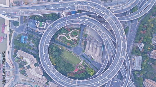4K Real Time Aerial view of NanPu Bridge and Huangpu river in Shanghai
