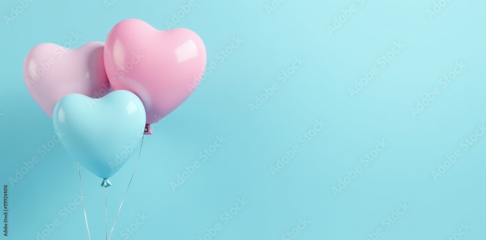 Pastel Heart-Shaped Balloons on a Light Blue Background A Festive and Cheerful Image Perfect for Celebrating Love and Joy Pastel Heart-Shaped Balloons on a Light Blue Background A Festive and Cheerful Image Perfect for Celebrating Love and Joy