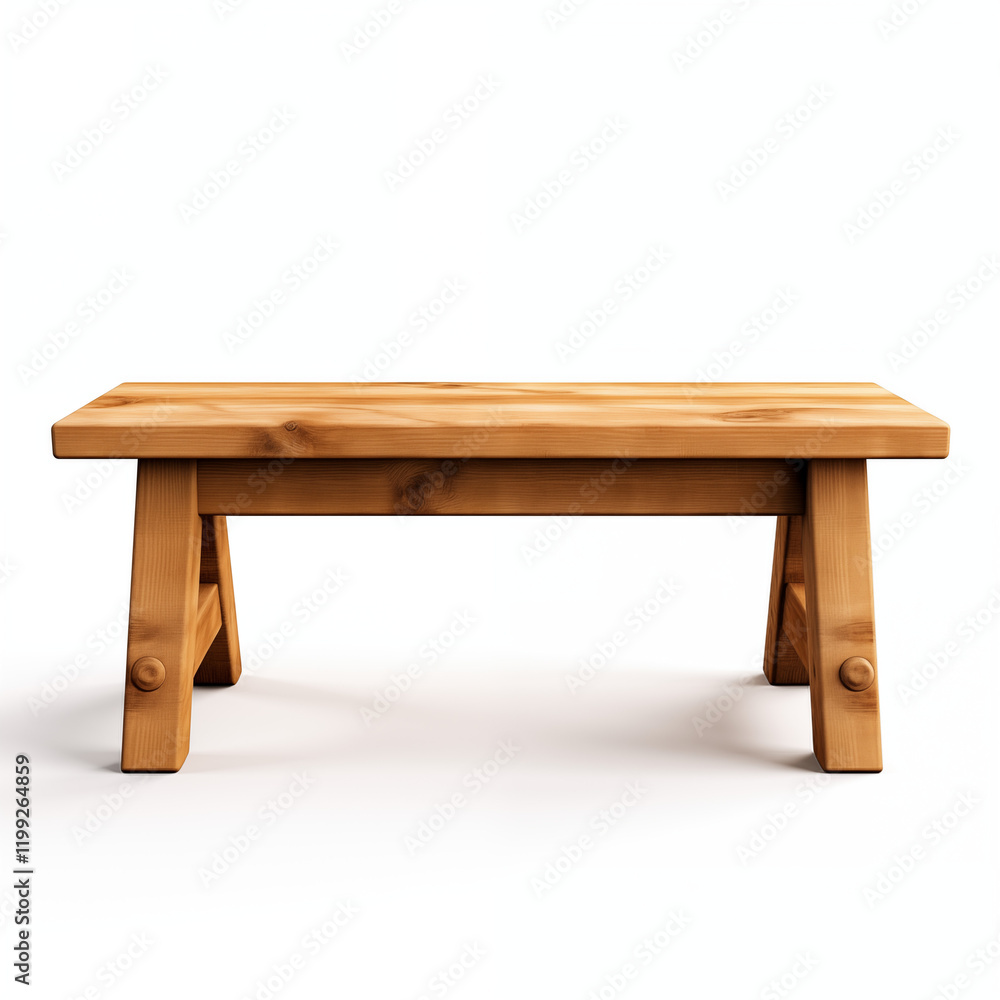 Wooden Bench Rustic Style Simple Design Light Wood Isolated on White Wooden Bench Rustic Style Simple Design Light Wood Isolated on White