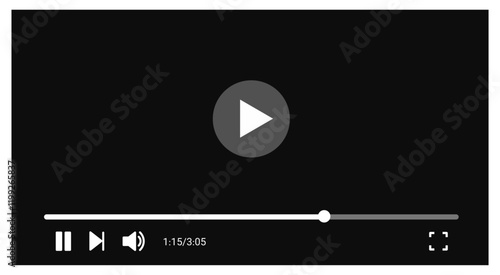 Social media video player screen template, mobile video player. Video player mockup, app, ui ux. Channel interface. Social media concept. Play button icon