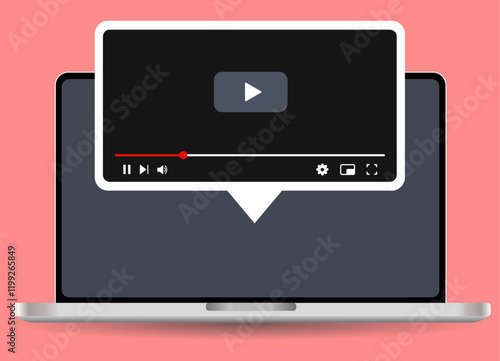Social media video player screen template, mobile video player. Video player mockup, app, ui ux. Channel interface. Social media concept. Play button icon