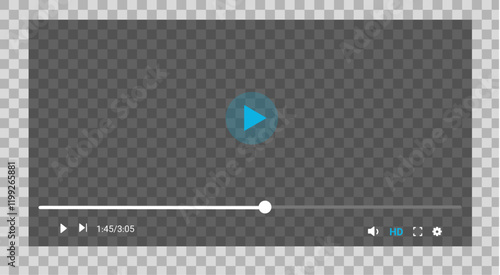 Social media video player screen template, mobile video player. Video player mockup, app, ui ux. Channel interface. Social media concept. Play button icon