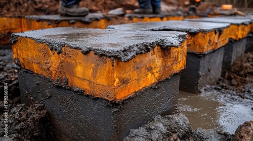 Construction Site: Concrete Blocks and Foundation photo