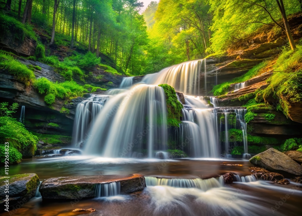 Fototapeta premium Stunning Summer Waterfalls at Ricketts Glen State Park, PA - AI Photo