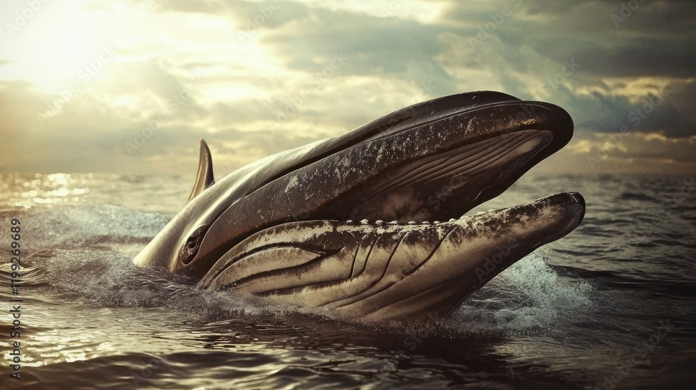 Fototapeta premium Majestic Whale Emerging at Sunset