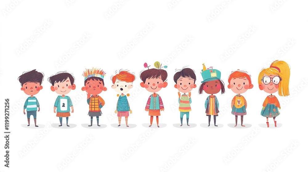 Hand Drawn Funny cute Cartoon Children Linear colorful Separate white background Hand Drawn Funny cute Cartoon Children Linear colorful Separate white background