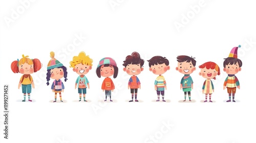 Cute Cartoon Children Hand Drawn Funny   colorful Separate white background 